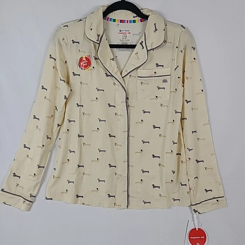NWOT Magnetic Me Women Modal Beenie Von Weinie Cream Top Bottom Pajamas Sz XS - Picture 2 of 11